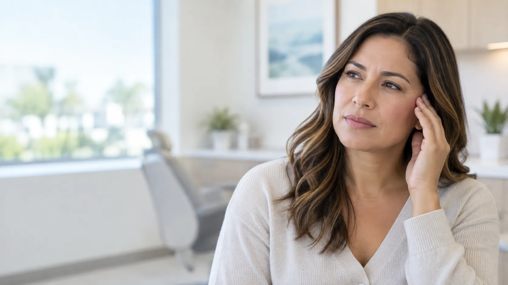 Patient experiencing TMJ jaw pain and headache symptoms